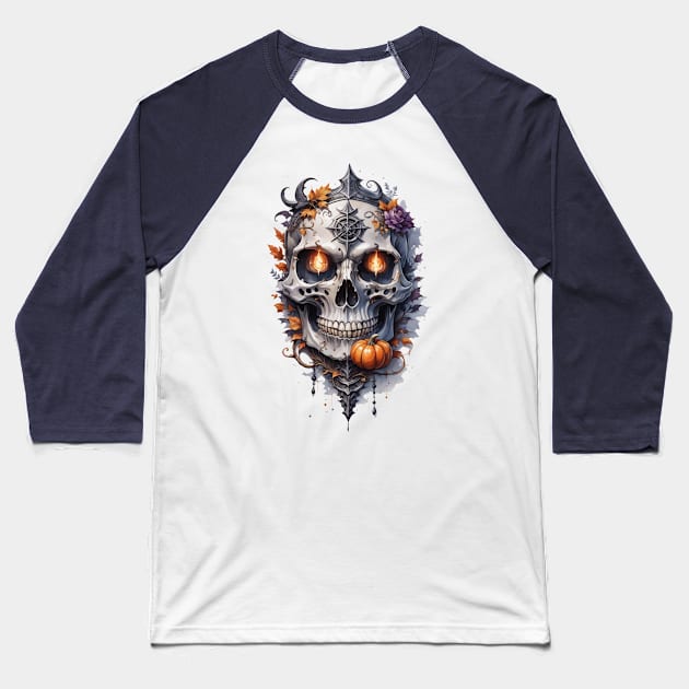 Flaming Skull Baseball T-Shirt by ERArts